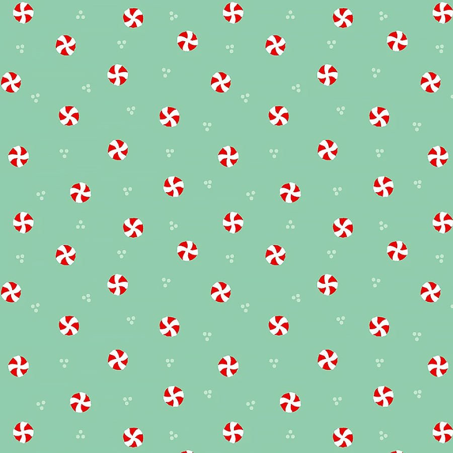 Ginger Cat Christmas Peppermint Candy Dot Mint - Timeless Treasures from Fort Worth Fabric Studio