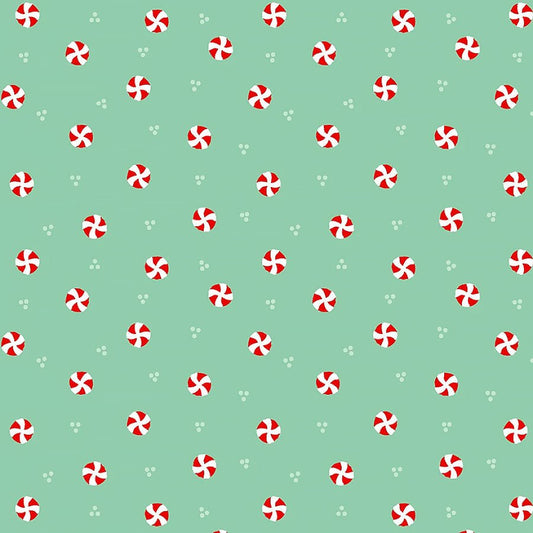 Ginger Cat Christmas Peppermint Candy Dot Mint - Timeless Treasures from Fort Worth Fabric Studio