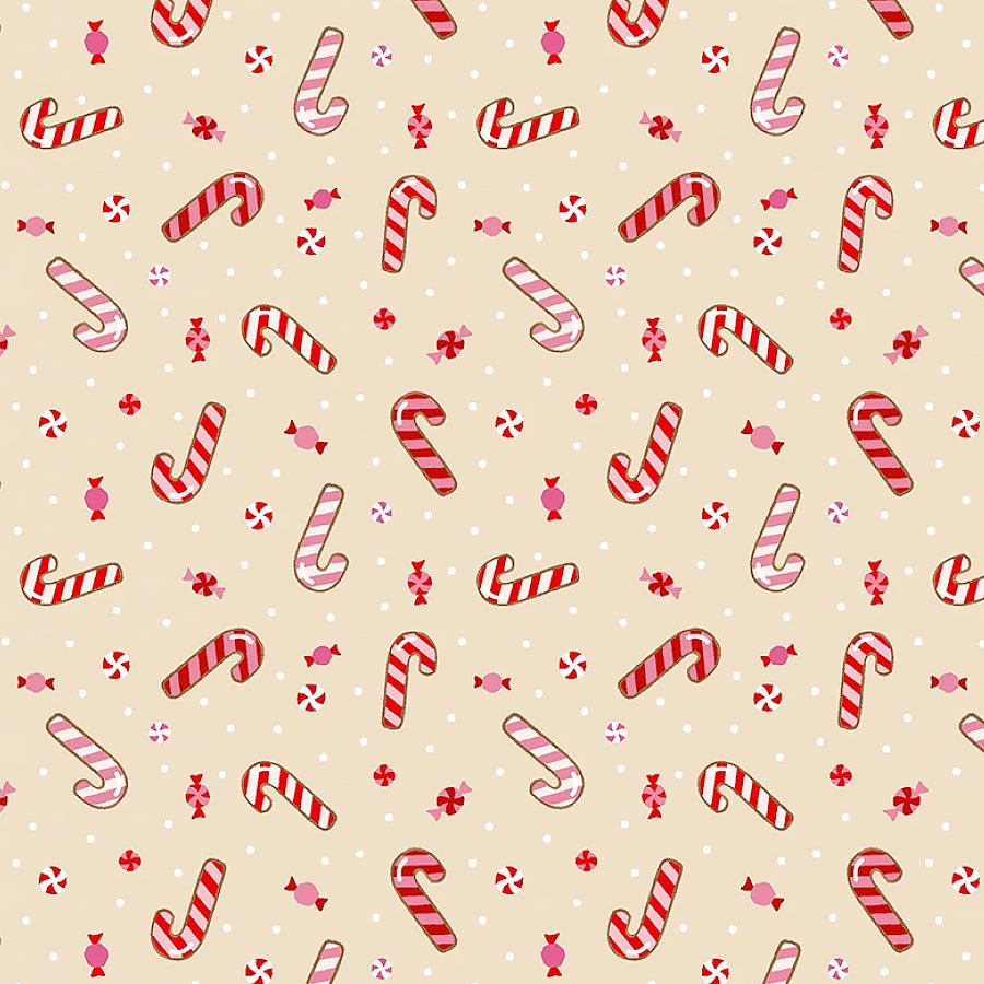 Ginger Cat Christmas Peppermint Candy Mix Khaki - Timeless Treasures from Fort Worth Fabric Studio