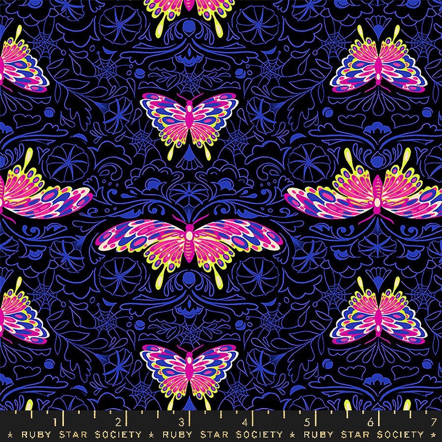 Glow Garden Floral Moths Black – Remnant 53″ × 44″ - Ruby Star Society from Fort Worth Fabric Studio