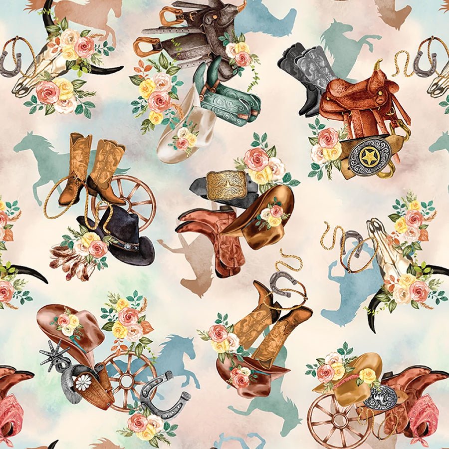 Gone Country Western Motifs Multi - Benartex from Fort Worth Fabric Studio