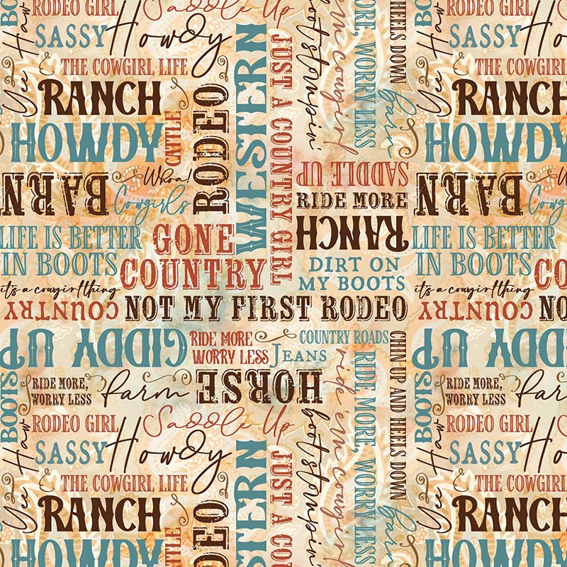 Gone Country Words Multi - Benartex from Fort Worth Fabric Studio