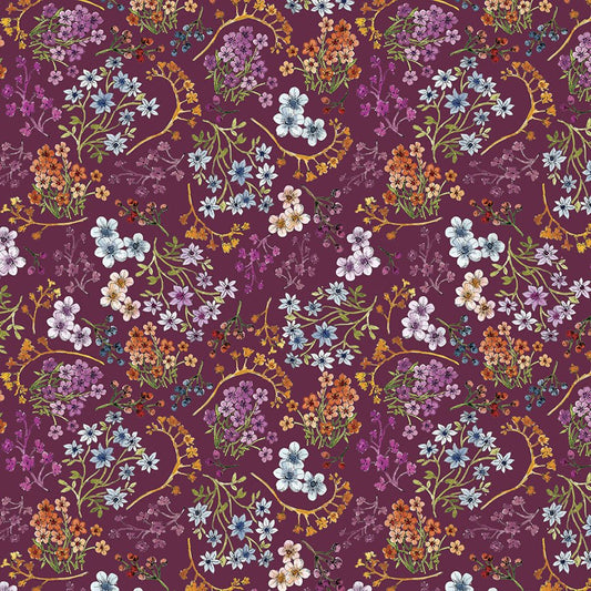Growing in Color Small Floral Plum – Remnant 18" × 44" - White Owl Textiles from Fort Worth Fabric Studio