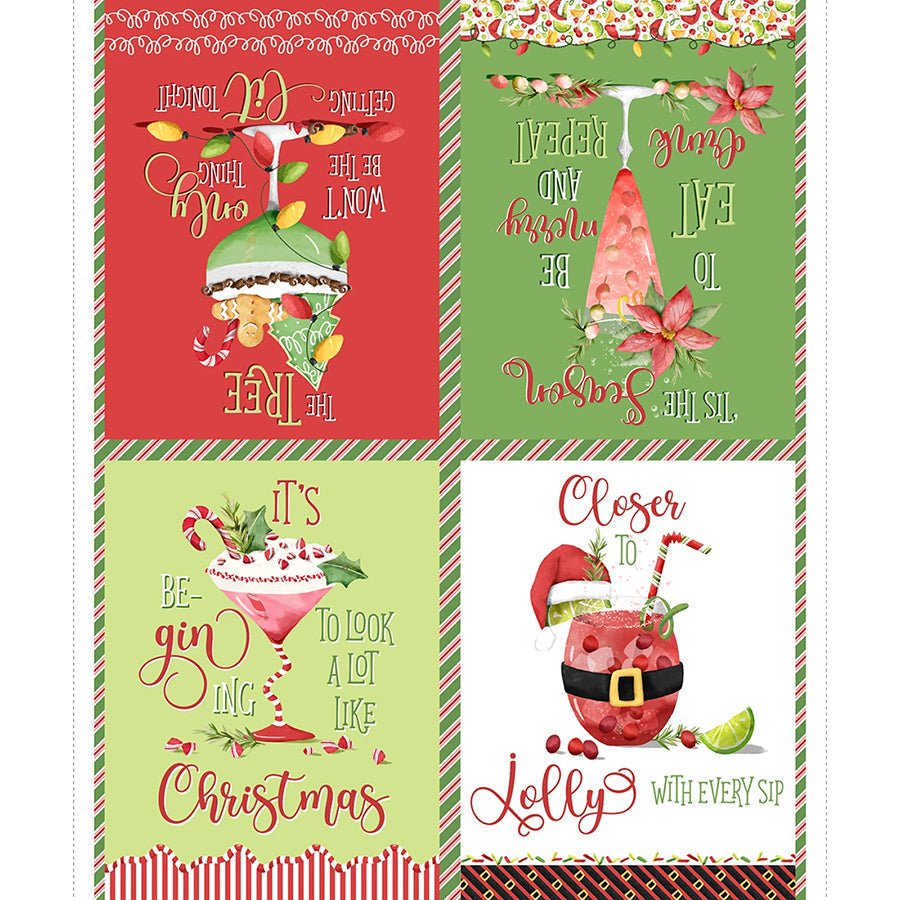 Happy Alcoholidays 36" Panel Multi - 3 Wishes Fabric from Fort Worth Fabric Studio