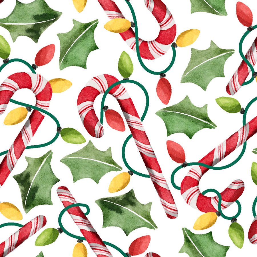 Happy Alcoholidays Festive Cane Delight White – Remnant 30″ × 44″
