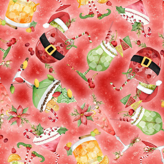 Happy Alcoholidays Jingle Juice Toss Red - 3 Wishes Fabric from Fort Worth Fabric Studio