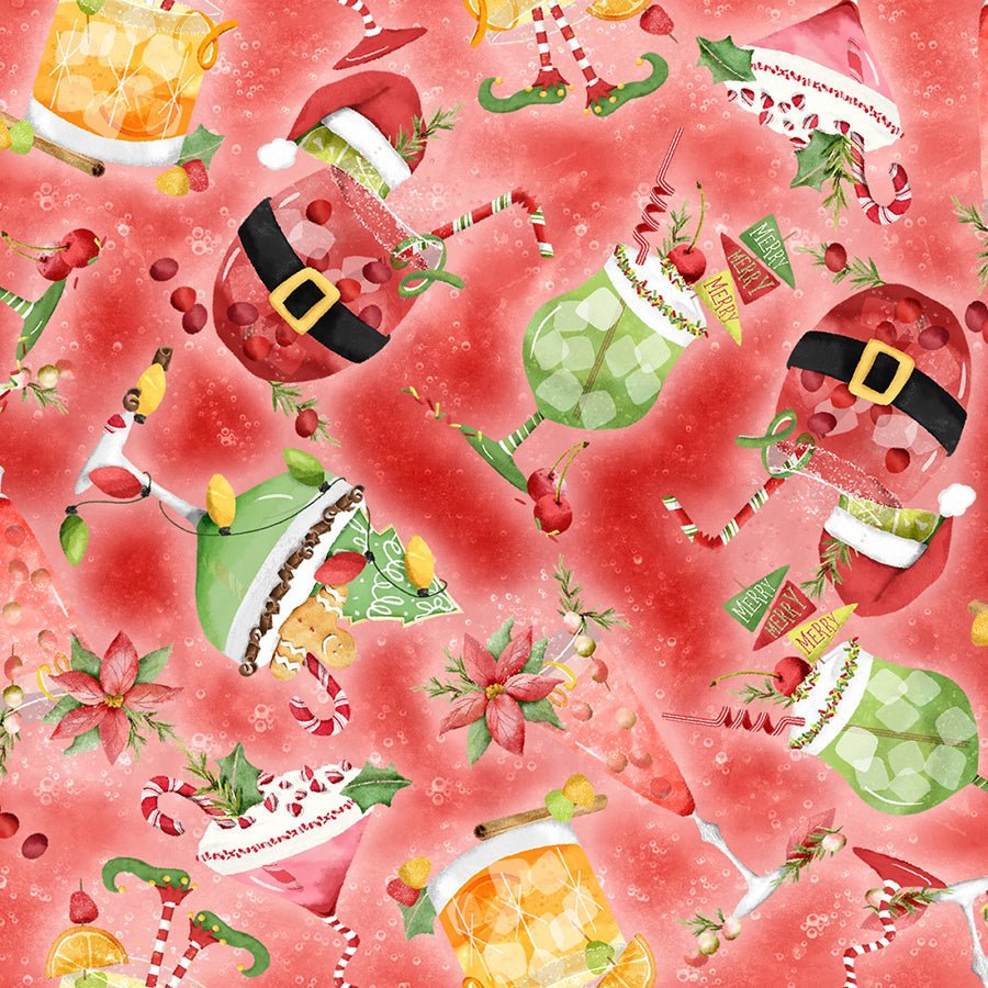 Happy Alcoholidays Jingle Juice Toss Red – Remnant 27″ × 44″