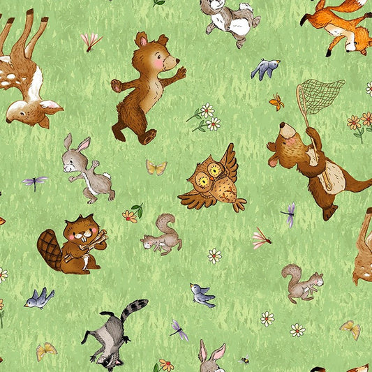 Happy Campers Frolicking Friends Green - Henry Glass from Fort Worth Fabric Studio
