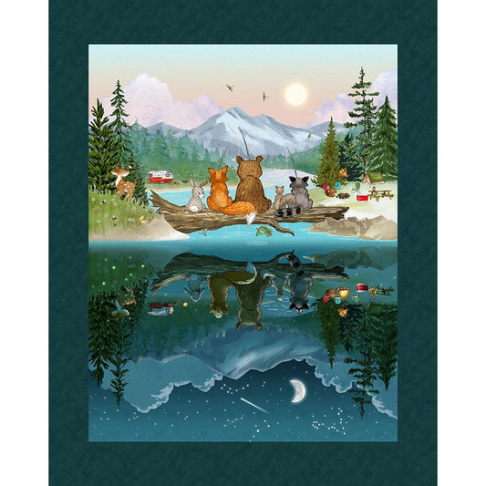 Happy Campers Minky 48" X 60" Panel Dark Teal/Green - Henry Glass from Fort Worth Fabric Studio