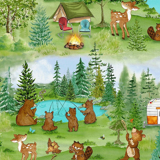 Happy Campers Minky Scenic Green - Henry Glass from Fort Worth Fabric Studio