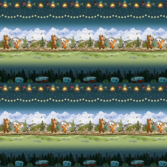 Happy Campers Stripes Dark Teal/Green - Henry Glass from Fort Worth Fabric Studio
