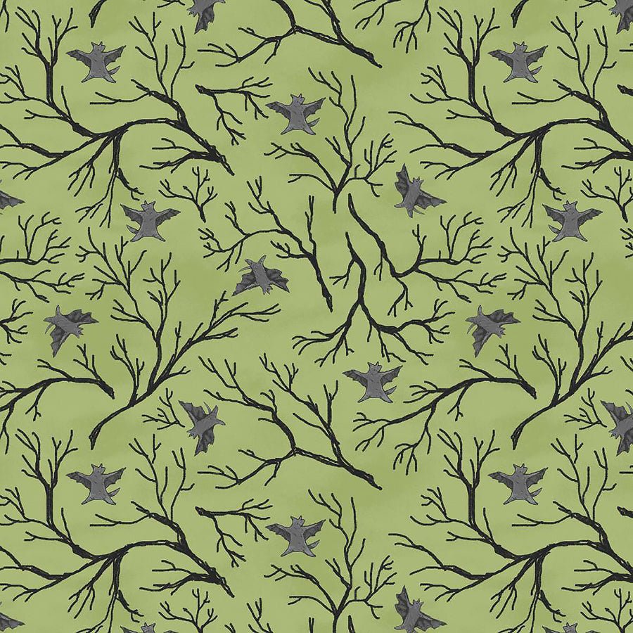 Haunted Acre Wood Bats Green - Studio E from Fort Worth Fabric Studio