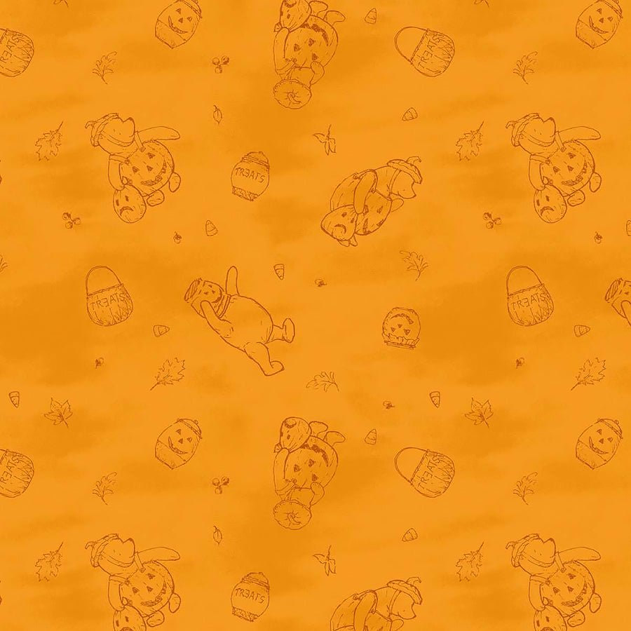 Haunted Acre Wood Bears Lineart Orange – Remnant 12″ × 44″