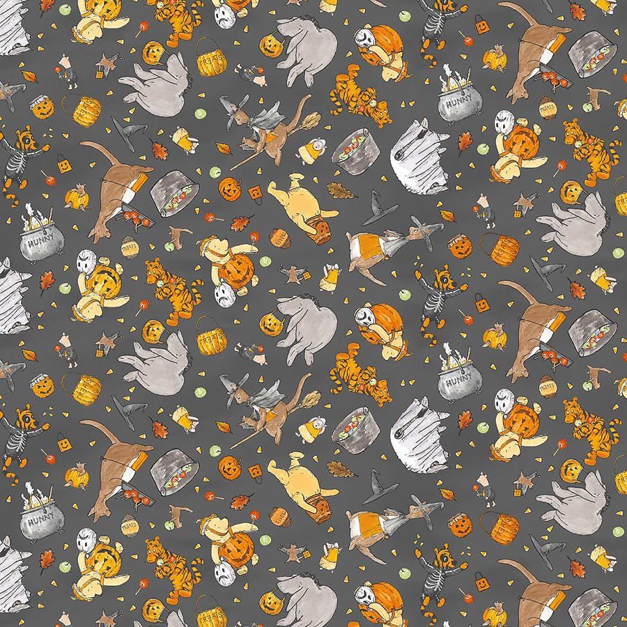 Haunted Acre Wood Costumed Crew Charcoal – Remnant 35″ × 44″ - Studio E from Fort Worth Fabric Studio