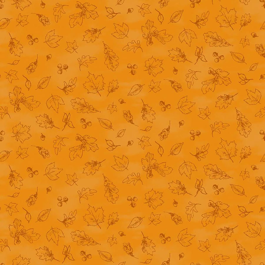Haunted Acre Wood Leaves Lineart Orange - Studio E from Fort Worth Fabric Studio