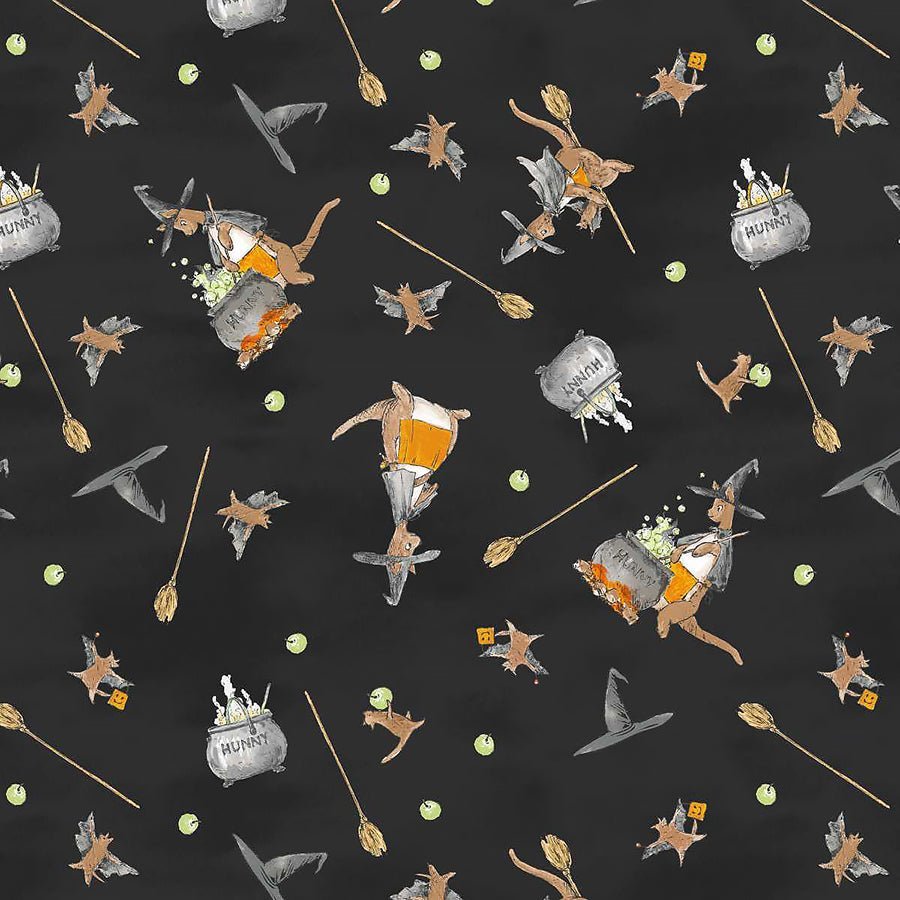 Haunted Acre Wood Witches Roos Black – Remnant 12″ × 44″ - Studio E from Fort Worth Fabric Studio