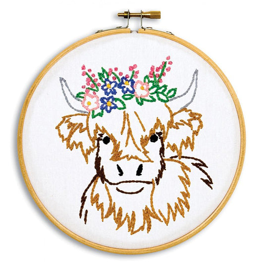 Highland Cow 6" Embroidery Hoop Kit by Jack Dempsey Needle Art - Jack Dempsey Needle Art from Fort Worth Fabric Studio