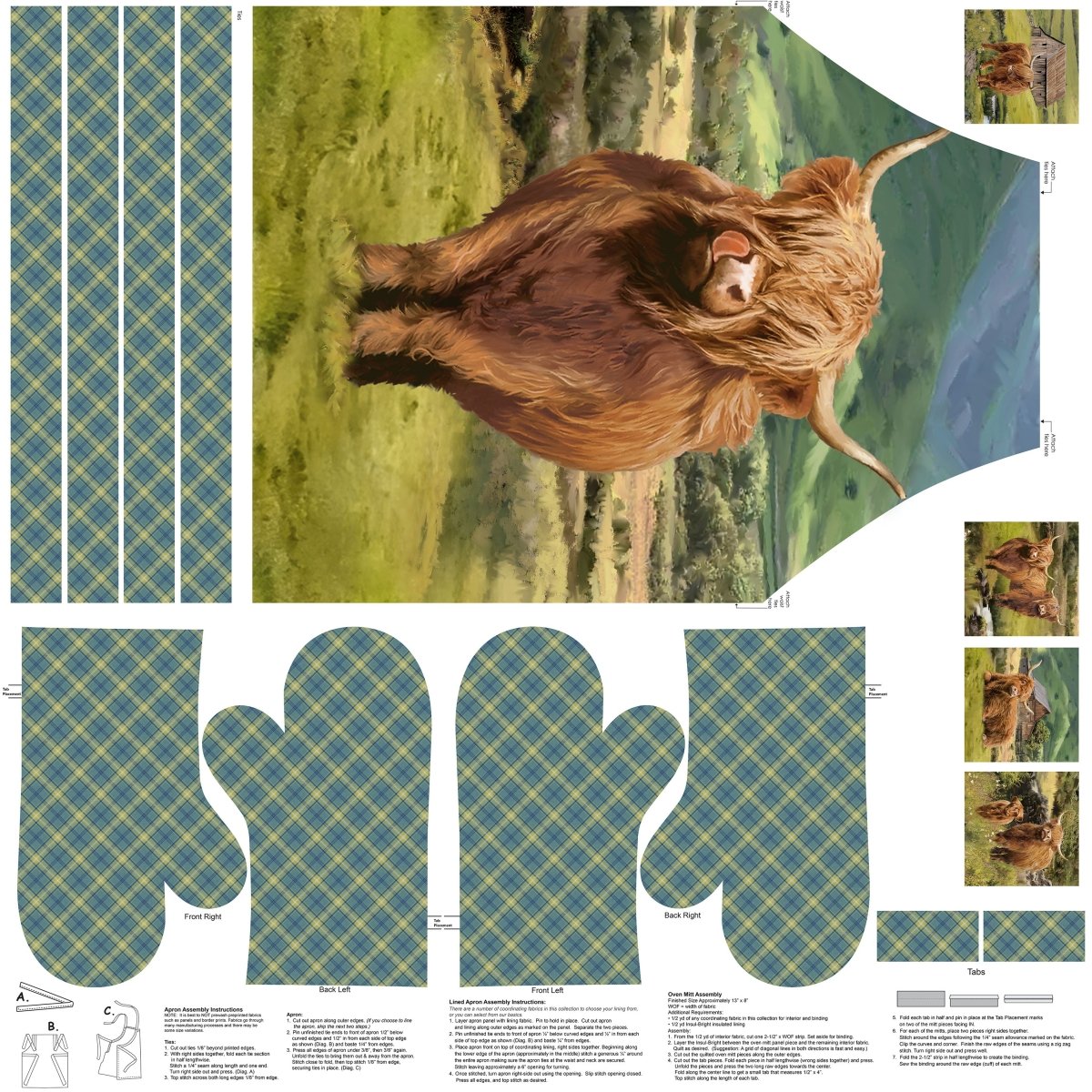 Highland Home 43" Canvas Apron, Oven Mitt, & Coaster Panel Green Multi - Northcott from Fort Worth Fabric Studio