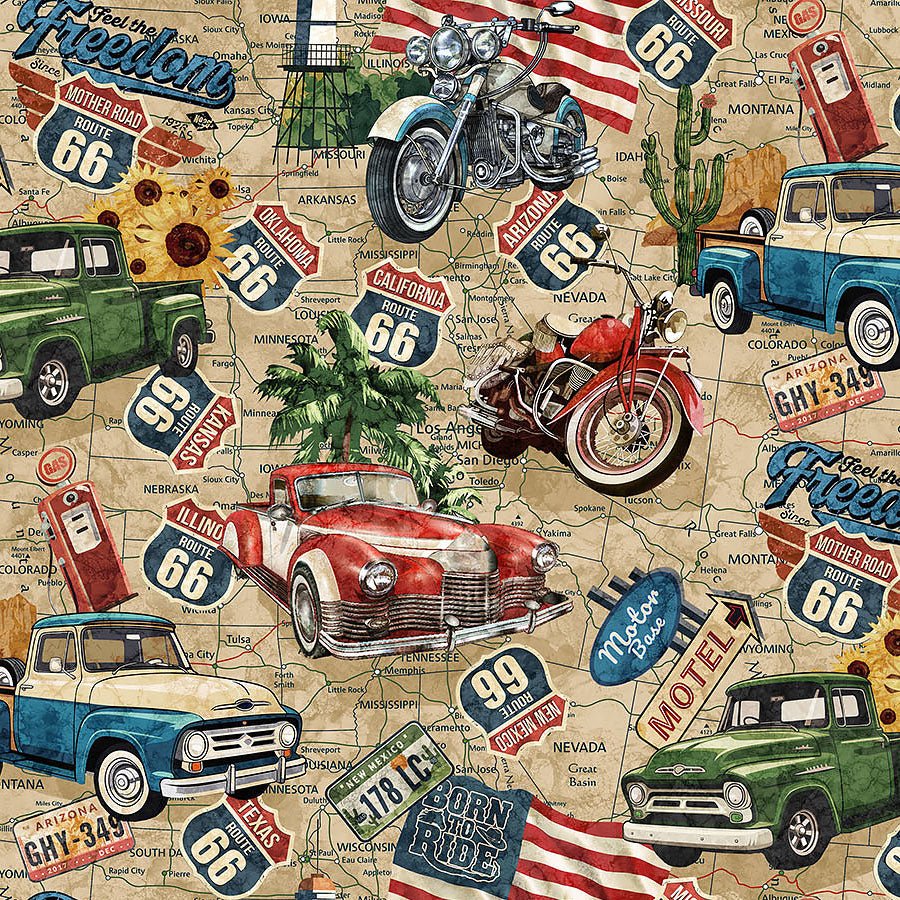 Historic Route 66 Main Cream Multi - Northcott from Fort Worth Fabric Studio
