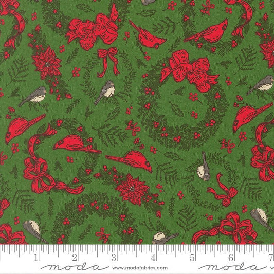 Holiday Cheer Cardinal Wreaths Evergreen - Moda from Fort Worth Fabric Studio