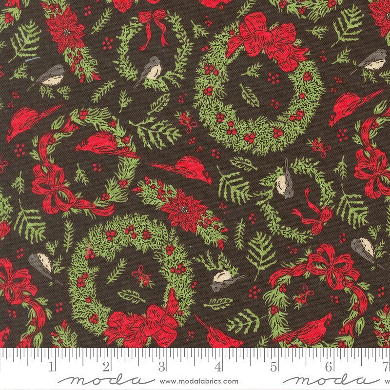 Holiday Cheer Cardinal Wreaths Midnight - Moda from Fort Worth Fabric Studio