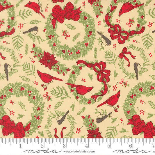 Holiday Cheer Cardinal Wreaths Natural - Moda from Fort Worth Fabric Studio