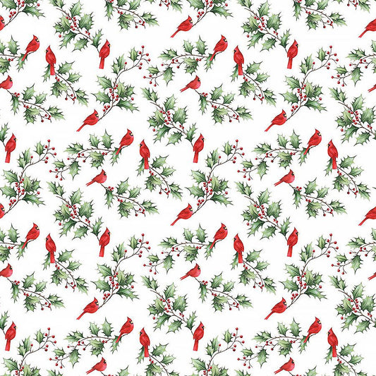 Holly Jolly Cardinal & Holly White Multi - Northcott from Fort Worth Fabric Studio