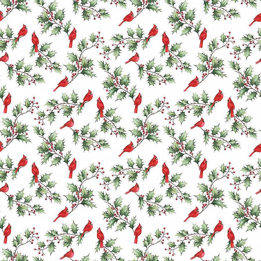 Holly Jolly Cardinal & Holly White Multi – Remnant 43″ × 44″
