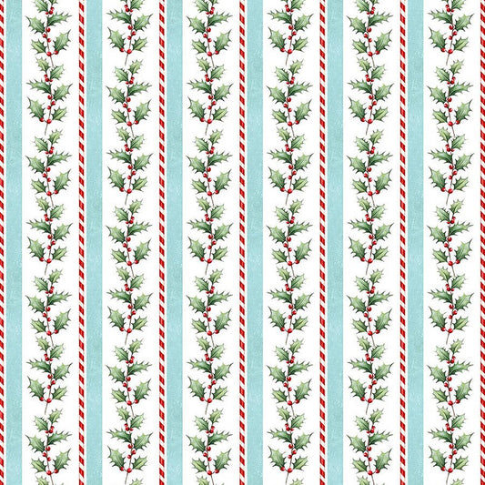 Holly Jolly Holly Stripe White Multi - Northcott from Fort Worth Fabric Studio