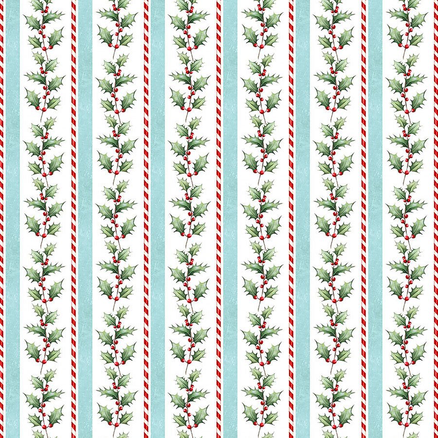 Holly Jolly Holly Stripe White Multi – Remnant 29″ × 44″