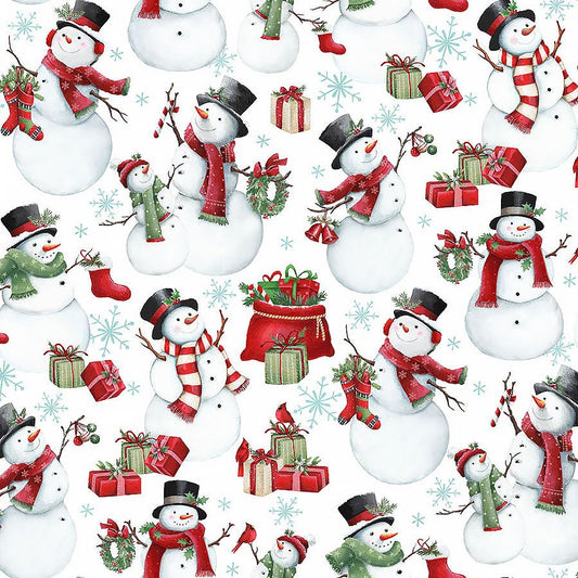 Holly Jolly Snowmen White Multi - Northcott from Fort Worth Fabric Studio