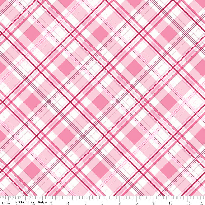 Hydrangeas in the Garden Plaid Pink – Remnant 21″ × 44″ - Riley Blake from Fort Worth Fabric Studio