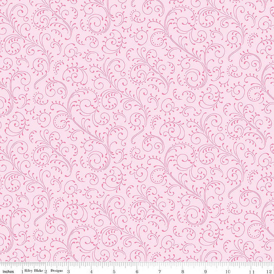 Hydrangeas in the Garden Scrolls Pink Pearlized - Riley Blake from Fort Worth Fabric Studio