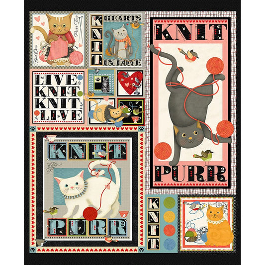 Knit 1, Purr 2 36" Panel Black - Studio E from Fort Worth Fabric Studio