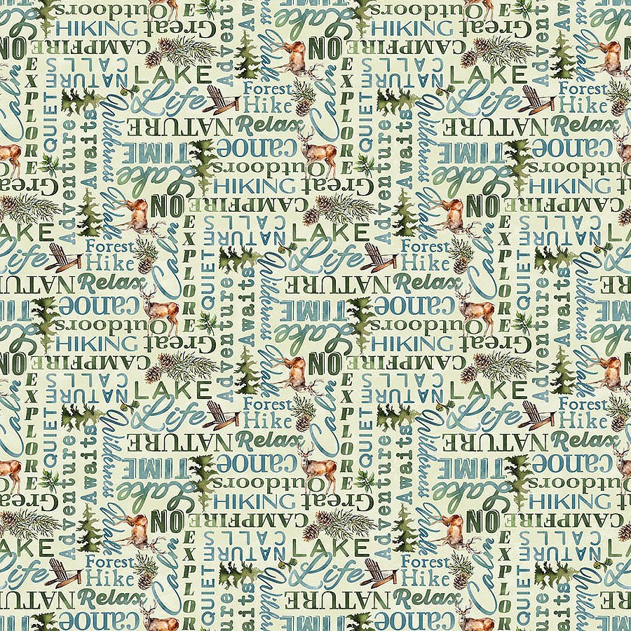 Lakeside Retreat Words Light Green Multi - Northcott from Fort Worth Fabric Studio