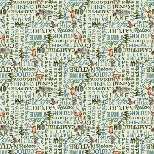 Lakeside Retreat Words Light Green Multi - Northcott from Fort Worth Fabric Studio