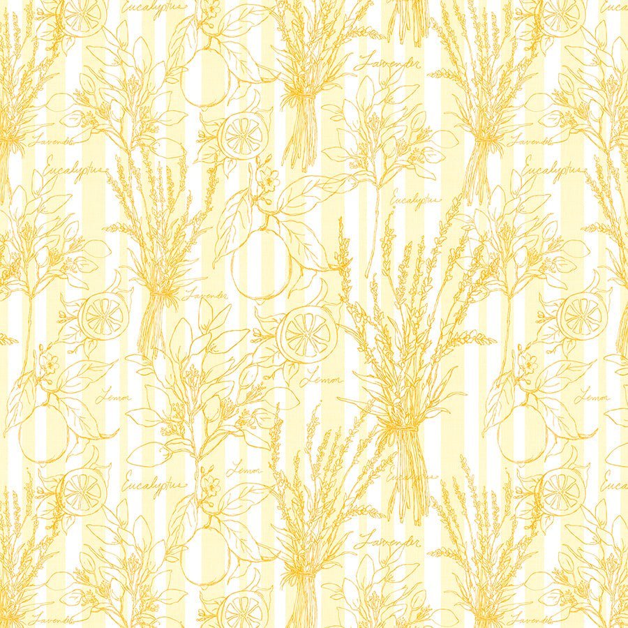 Lavender Lemonade Toile Stripe Lemon – Remnant 21″ × 44″ - Wilmington Prints from Fort Worth Fabric Studio