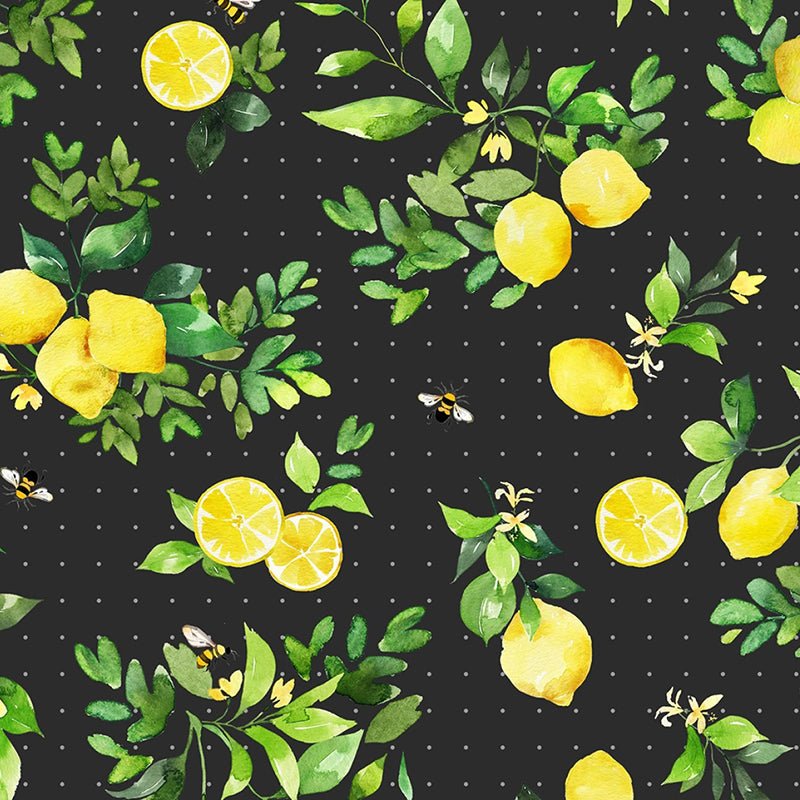Lemon Zest Citrus Grove Black - Clothworks from Fort Worth Fabric Studio