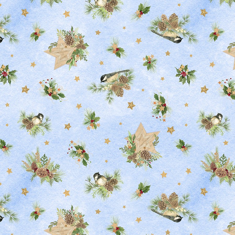 Let It Snow - Man! Birds & Pine Toss Light Blue - Wilmington Prints from Fort Worth Fabric Studio