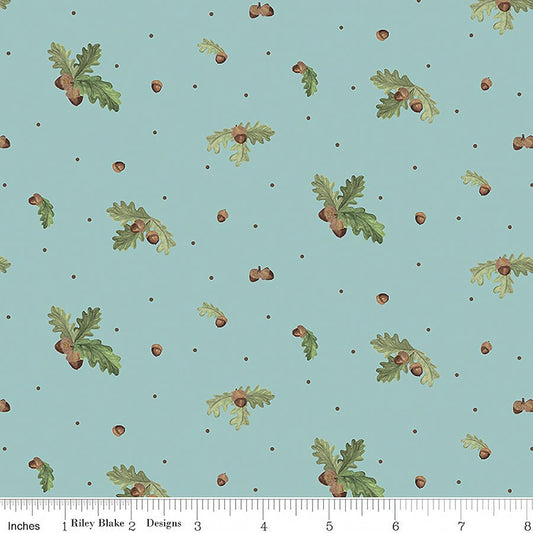 Let's Get Lost in the Woods Acorns & Leaves Vintage Blue - Riley Blake from Fort Worth Fabric Studio