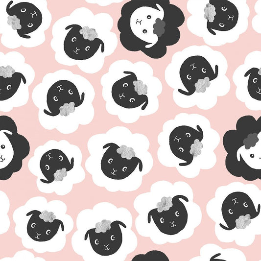 Little Foot Farm Flannel Black Sheep Pink - 3 Wishes Fabric from Fort Worth Fabric Studio