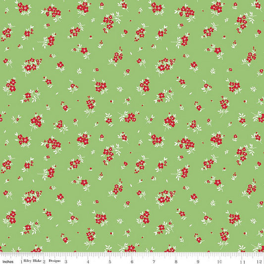 Little Ladybug Mini Flowers Green - Riley Blake from Fort Worth Fabric Studio