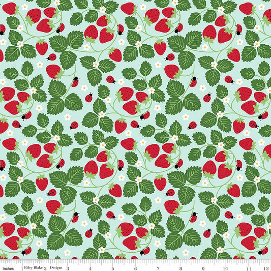 Little Ladybug Strawberries Blue - Riley Blake from Fort Worth Fabric Studio