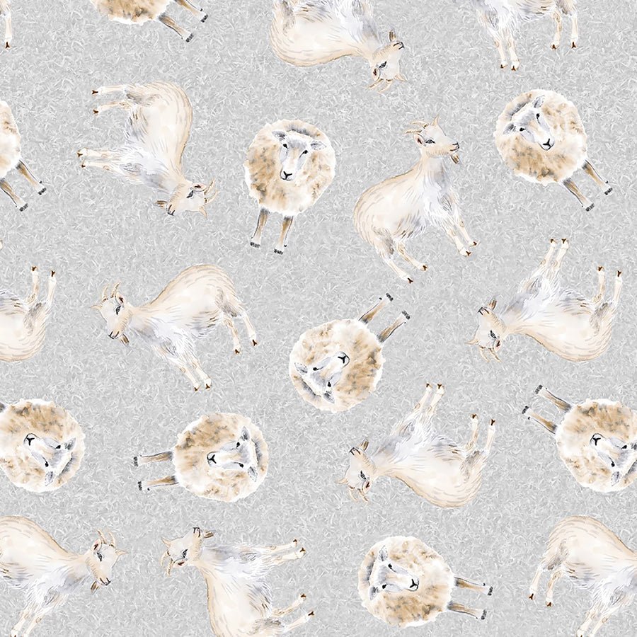 Little Seedlings Farm Sheep Light Grey – Remnant 41" × 44" - Blank Quilting from Fort Worth Fabric Studio