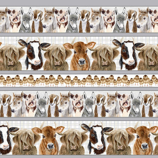 Little Seedlings Farm Stripe with Animals White - Blank Quilting from Fort Worth Fabric Studio