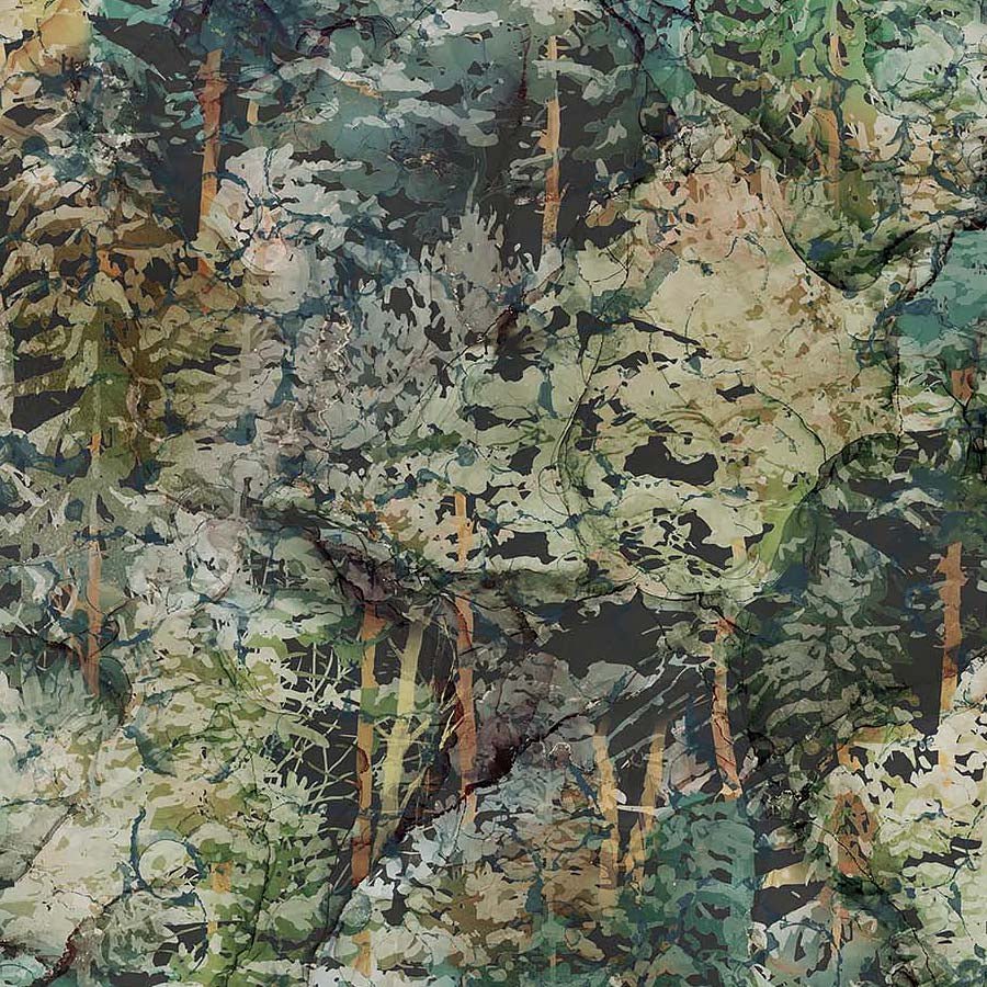 Lone Wolf Trees Teal Multi Yardage by Northcott