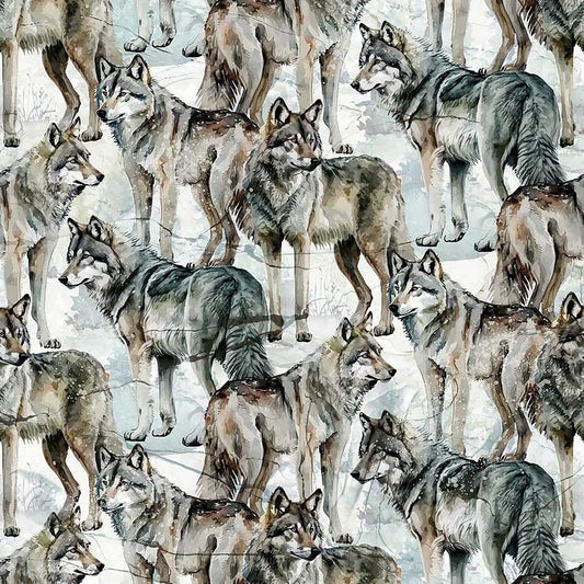 Lone Wolf Wolves Blue/Gray - Northcott from Fort Worth Fabric Studio