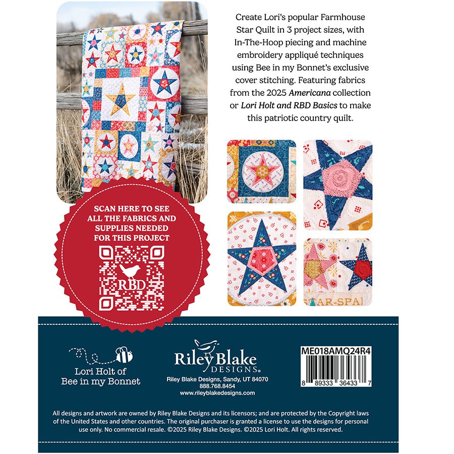 Machine Embroidery USB Americana Farmhouse Star Quilt by Lori Holt for Riley Blake - Riley Blake