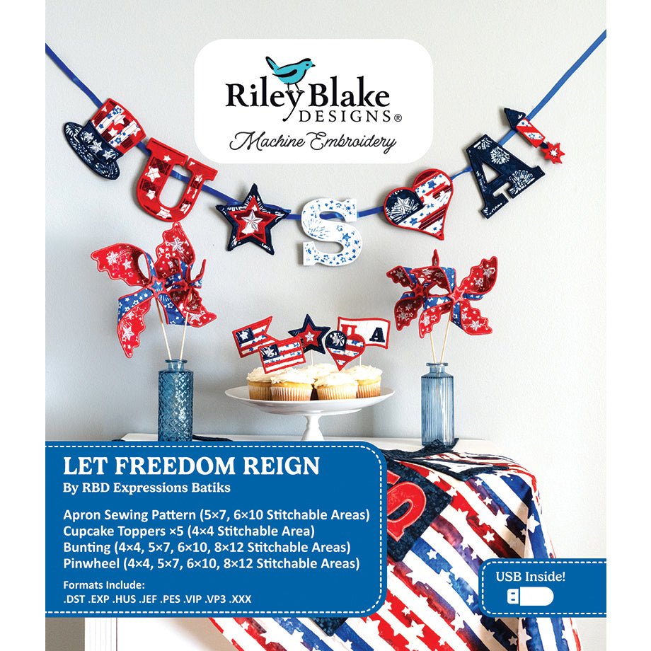 Machine Embroidery USB Let Freedom Reign by Riley Blake - Riley Blake from Fort Worth Fabric Studio