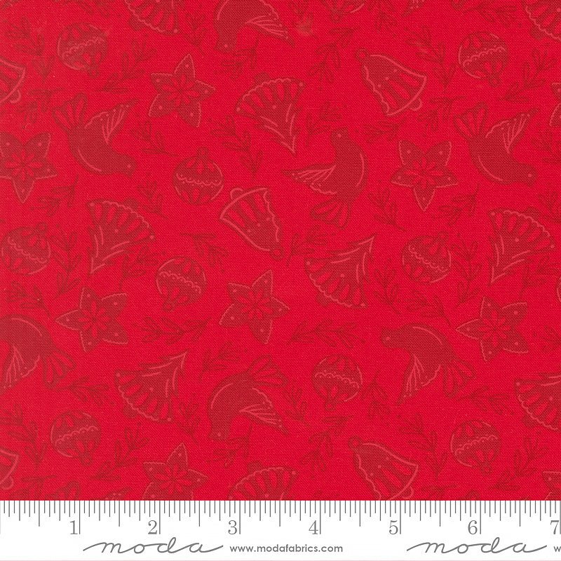 Merrily on High Cookie Cutters Christmas Red – Remnant 43″ × 44″